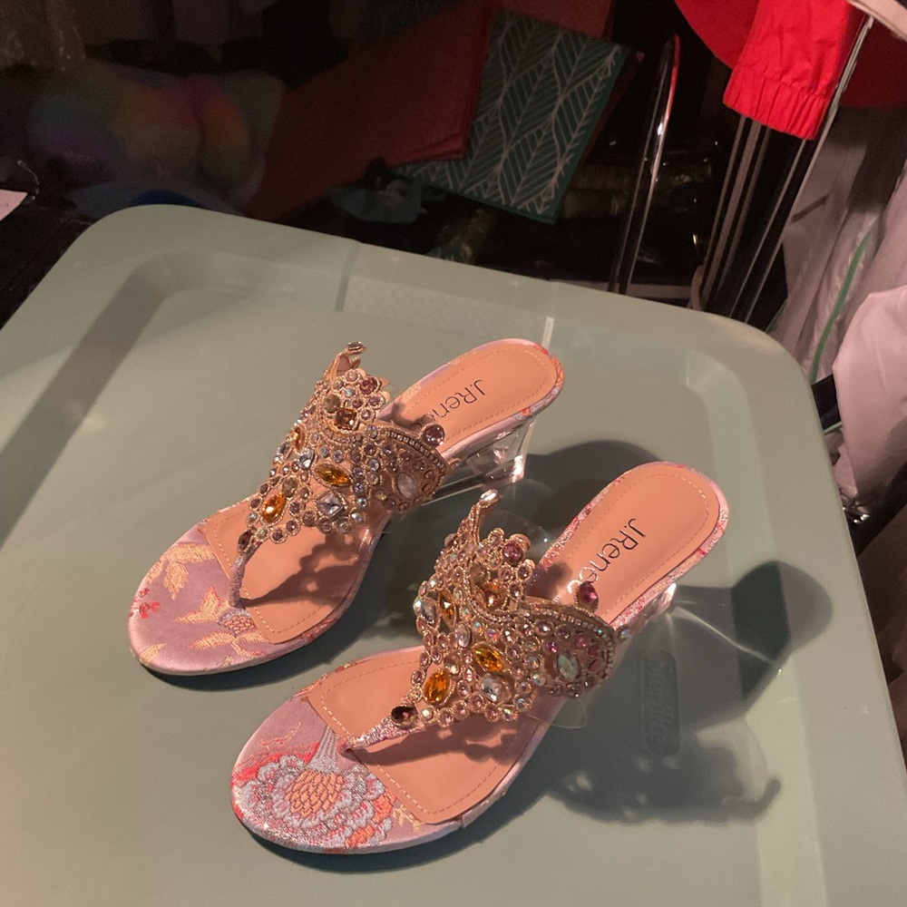 J.Renee Gold and Cream Embellished Sandals